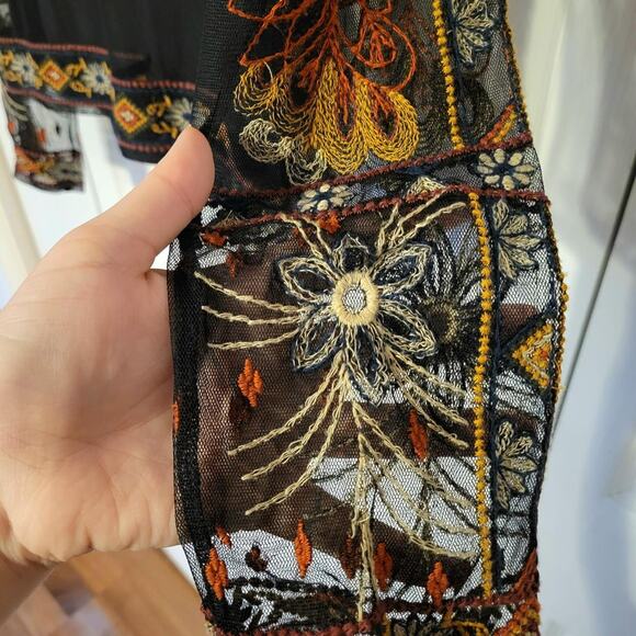 American Eagle Outfitters, S | Embroidered Double Lined Blouse Sheer Sleeves - Picture 5 of 7